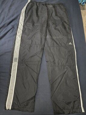 Adidas Black Track Pants with Gray Side Stripes